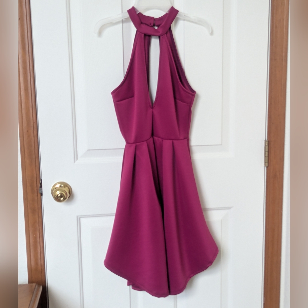 V Neck Magenta Halter Dress